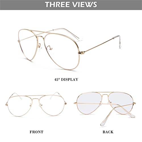 HJSTES Clear Lens Aviator Glasses Blue Light for Women Men Classic Pilot Frame Non-prescription Eyeglasses