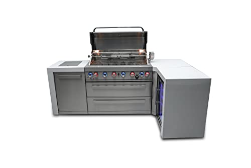 Mont Alpi Mai805-D90Fc 44-Inch 6-Burner 115000 Btu 90 Degree Corner Deluxe Stainless Steel Gas Outdoor Barbecue Island Grill W/Lockable Compact Refrigerator + Infrared Side Burner + Rotisserie Kit #TOP2