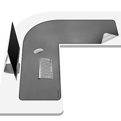 Image of Chihein L-Shaped PU Leather Desk Pad (41.3 inch + 41.3 inch) x 12.99 inch(Gray /White), Reversible Gaming Corner Desk Mat, Computer Office Mouse Pad for Home Office