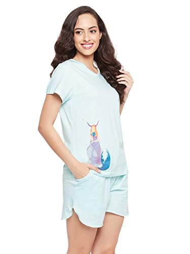 Image of Clovia Women's Cotton Printed Top & Boxer Shorts Set
