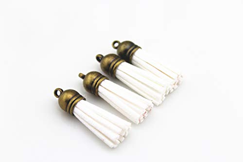 QIANHAILIZZ 40 Antique Bronze Cap 1-1/2 Inch Faux Suede Tassel Tassel Charm with CCB Cap for Keychain Cellphone Straps Jewelry Charms LAS1024 (White)