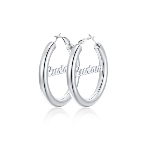 Classic Black/18K Gold Plated/Stainless Steel Hoop Earrings for Women 20mm/30mm/40mm/60mm/80mm Oversized Hypoallergenic Chunky Tube Hoops Rounded Loop Earrings Come with Box 01.Black Cube Tw