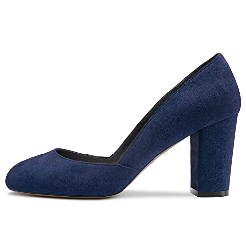 DearOnly Womens Pumps Round Closed Toe Block Chunky High Heel Slip On Suede Dress Shoes Shopping Office Cute 3 Inch2