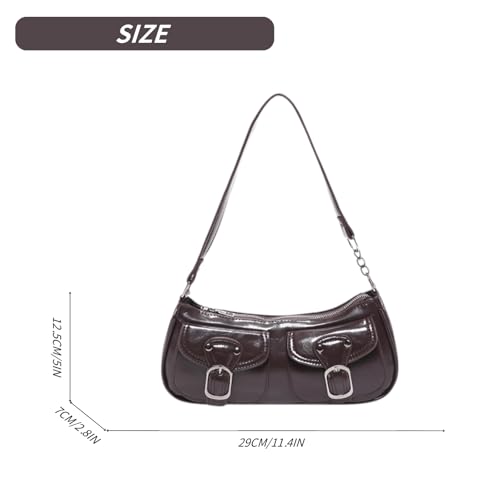 Image of Vintage Buckle Punk Purse for Women, Retro Y2K Shoulder Bag, Mini Hobo Clutch Aesthetic Purse for Travel Shopping