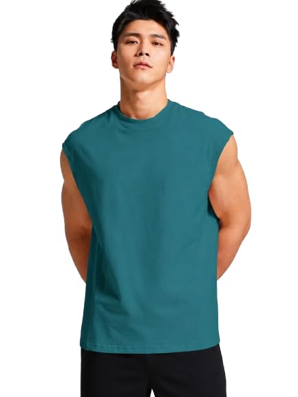 Image of Men Solid Sleeveless T-Shirt with Crew Neck for Gym, Sports and Casual Wear