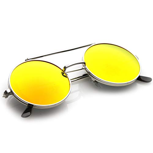 zeroUV - Mid Size Flip-Up Colored Mirror Lens Round Django Sunglasses 49mm4