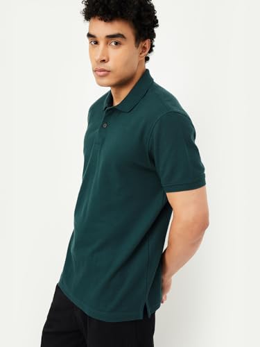 Image of Max Mens Cotton Blend Regular Fit Half Sleeves Solid Polo T-Shirt