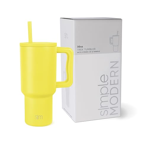 Image of Simple Modern 30 oz Trek Tumbler with Handle and Straw Lid | Cup Holder Friendly Insulated Stainless Steel Travel Mug | Canary (Pack of 12)