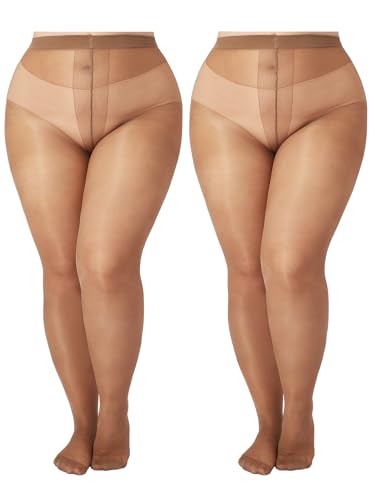 Image of Plus Size Sheer Black Tights for Women T-Crotch 20D Ultra Thin Pantyhose High Waist Stockings 2 Pairs