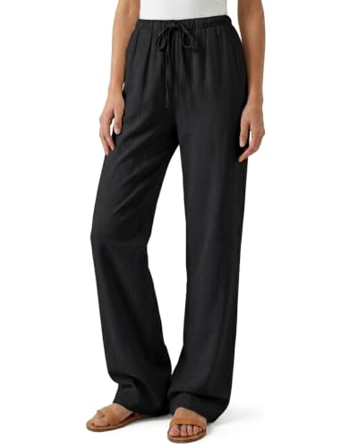 Zylioo Tall Linen Pants for Women 6FT Lightweight Relaxed Fit Casual Pants for Tall Ladies High Waisted Straight Leg Black