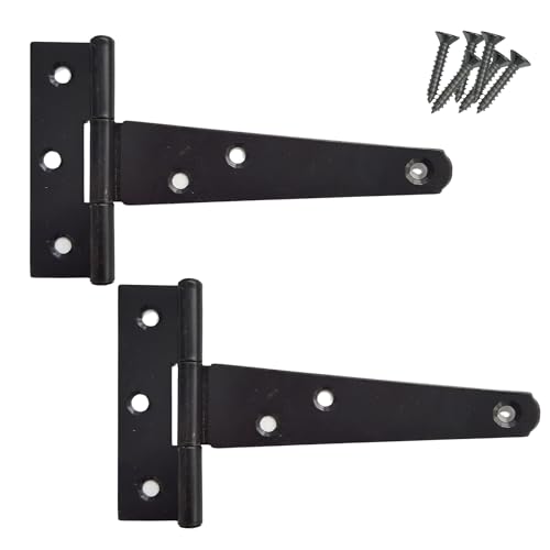 Keypak 2 Pack 100mm (4) T-Hinges Black Japanned, Durable Metal Tee Hinges with Rustproof Coating, Ideal for Shed Doors, Cabinets, Wooden Gates & Small Barn Doors