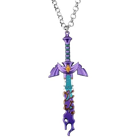 MEETCUTE Vintage Unisex Pendant Necklace,The Legend of Zelda Tears of the Kingdom Master's Sword Necklace Cosplay - Purple Cover