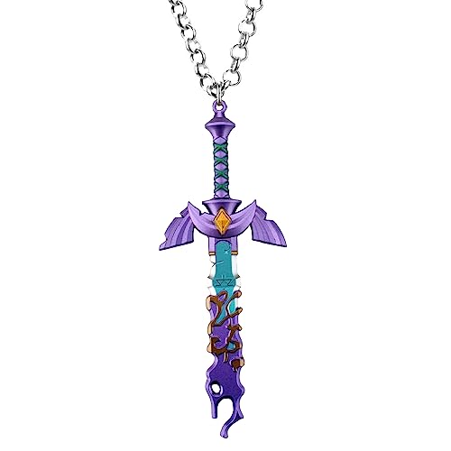 MEETCUTE Vintage Unisex Pendant Necklace,The Legend of Zelda Tears of the Kingdom Master's Sword Necklace Cosplay - Purple