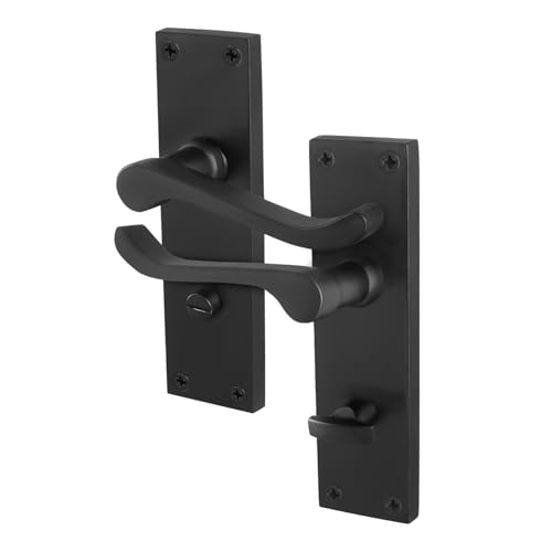 EAI Black Victorian Scroll Bathroom Handles 1 Pair of Matt Black Internal Lever Door Handles on Backplate