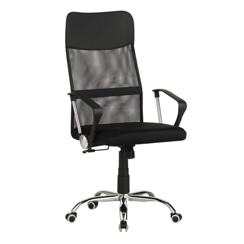 Poltrona da Ufficio, Ergonomica, Presidenziale, Sedia da Direttore in Tessuto Rete Nero E eco pelle nera - struttura metallo- ruote antigraffio, con Supporto Lombare, Girevole, Direzionale