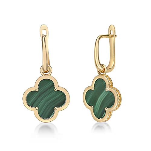 Mother of Pearl or Malachite Flower Drop Earrings for Women in 925 Sterling Silver with Rose or Yellow Gold Plating Hinge Post by Lavari Jewelers 6