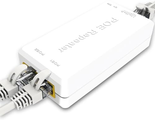Image of XIKKART Poe Repeater, Smart Poe Extender Upto 100M Supported 2 Cameras, Cascade 2-3 Times, Poe Extension Networking Device, Supports IEEE802.3af /at, Plug-and-Play, (No External Power Required)