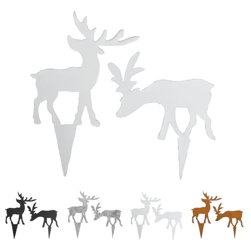 NETPROSHOP 1 Set Gartenstecker mit 2 Hirschen Metall Höhe ca. 7-10 cm Hirschstecker, Farbe:Weiss