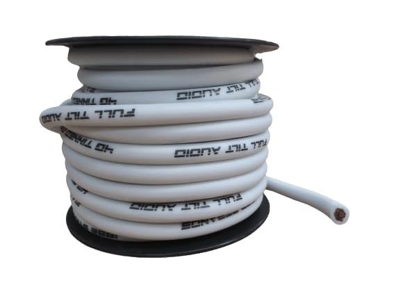 Full Tilt by Sundown Audio 4 AWG OFC Tinned Copper Wire – 50ft Bulk Spool, Ultra-Flexible Car Audio Power/Ground Cable, Anti-Corrosion, 1862 Strands – Matte White