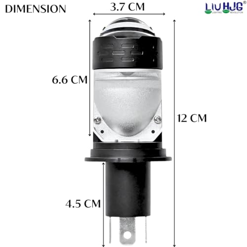 Image of LIU HJG H4 Projector Lens LED Headlight Bulb 50W White Light with Red Devil Eye, Waterproof, Heat Dissipation, Universal Fit for Car, Bike, Truck, Van, High Brightness (Pack of 1)