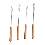 SHINEOFI 4 pièces Fourchettes à Fondue Inoxydable avec Manche Bois Antibrûlure Bâtonne...