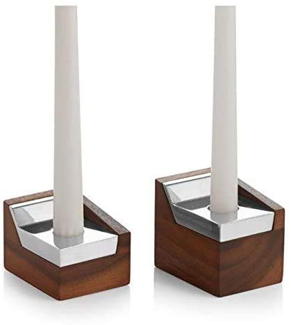 Namb Geo Wood and Alloy Sabbath Candlestick Pair
