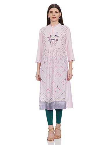 Image of W for Woman Women Viscose Orchid Pink Floral Print Straight Kurta