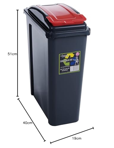 Wham 3x 25L Plastic Recycling Waste Bins. Red/Blue/Green, Slimline, Durable, Made in the UK