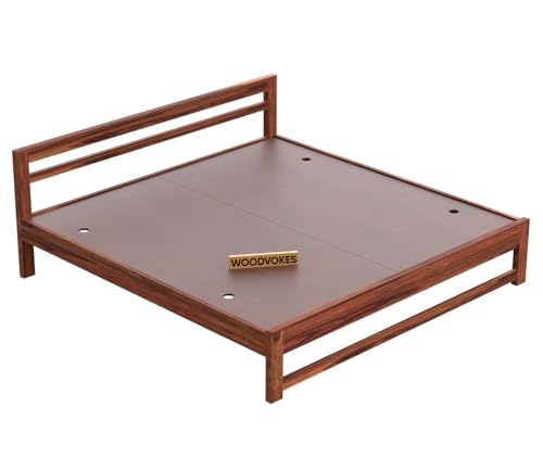 Image of Sheesham Wood Bed Without Storage Solid Wooden Cot Double Bed Furniture Elegant and Functional Bedroom Living Room Home Palang (Honey, Queen)