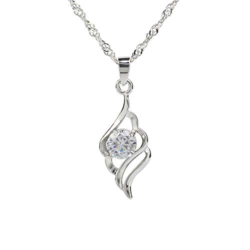 CHOP MALL Angel Wings White Cubic Zirconia Pendant Jewelry Chain Necklace for Girl/Lady/Women/Anniversary Gift
