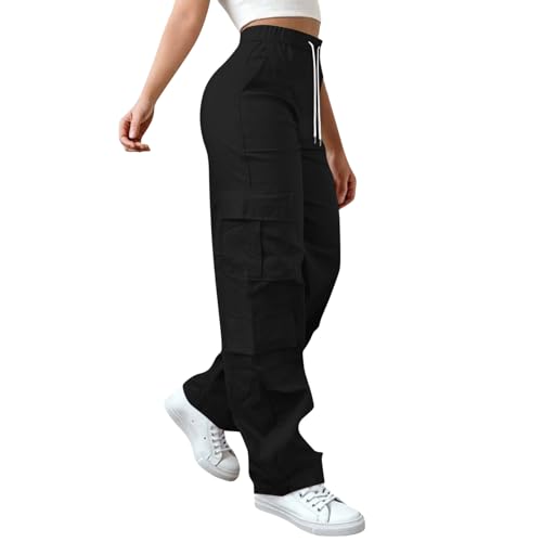 Pantalon Cargo Long Femme：Pantalon Décontracté Multi-Poches，Taille Élastique avec Cordon，Pantalon de Randonnée d'Été pour Le Sport