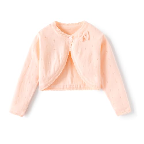 Little Girls' Knit Long Sleeve Bolero Shrug Cardigan,Toddler Girls Cotton Thin Bow Knot Shawl Lace Sweater Jacket Coat Light Orange