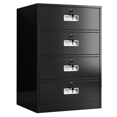 Slish - Archivador de metal marrón de ternera con 4 puertas con cerradura para documentos A4, ideal para oficina en casa