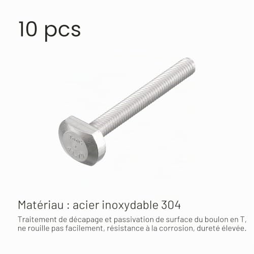 QUARKZMAN T-slot Boulons, 10pcs M6x50 mm T Fente Interruption Étalon Glissement Boulons 304 Inoxydable Acier T Forme Vis pour T Piste – vue 3