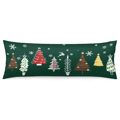 Christmas Forest Green Tree Pillow Cover - Long Case with Zipper, Farmhouse Bedding, Decorative Cushion Covers for Bedroom, Couch, 20"x54"