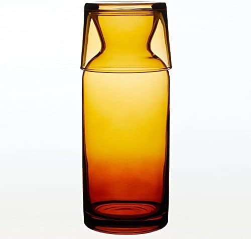 Bedside Water Carafe Glass Set with Tumbler 700ml - Mouthwash Cup and Decanter - Fabulous All in One Carafe and Cup Set for Outdoor Dining and Picnics - Amber Glass Pitcher Jug