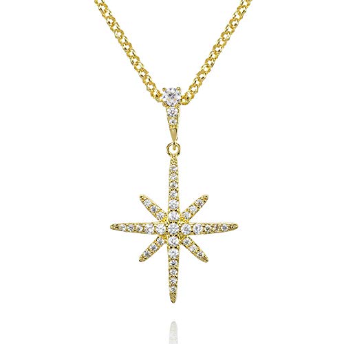 Namana Collier Etoile Polaire pour Femme Pavés de Zircons. Chaîne et Pendentif Or pour Femmes en Étoile. Collier Femme Or Jaune avec Écrin Cadeau