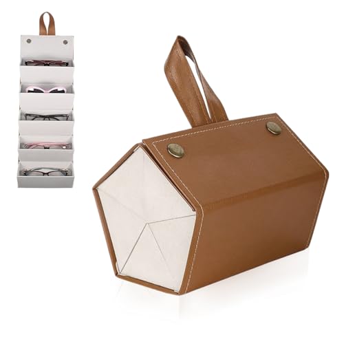 DEANKEJI 5 Compartiments Range Lunettes, 17 × 12,5 × 12 cm Portable Rangement Lunette de Soleil, Portable en Cuir Boite a Lunette, pour Ranger des Lunettes de Soleil et de Petits Objets