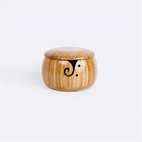 Image of Joyeee Bamboo Yarn Bowl with Removable Lid, Handmade Yarn Holder for Knitting and Crochet, Carbonized Brown Bowl Box, Smooth Surface, Easy to Carry Knitting Bowls, Crochet Holder, 5.9 *3.5 inch #6