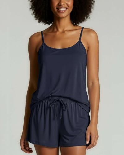 Image of Real Essentials 3 Pack: Women's Super Soft Pajama Set - Cute Cami Lounge Short and Top PJs Set (Available in Plus Size)