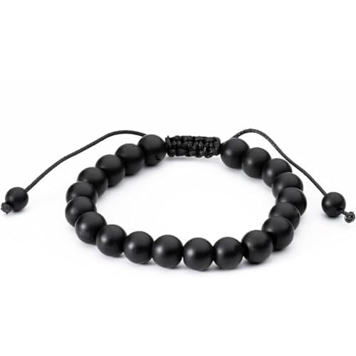 AURA LOVE YOURSELF Black Onyx Beaded Bracelet for Men Women Black Agate Bead Bracelet Healing Stone Crystal Stretch Bracelet Handmade To Attract Money Wealth Good Luck Energy Strength
