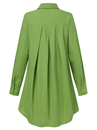 Zanzea Women Long Sleeve Dress Shirt Button Up High Low Asymmetrical Irregular Hem Blouse Party Midi Dress Tunic Tops Green X-Large #TOP3