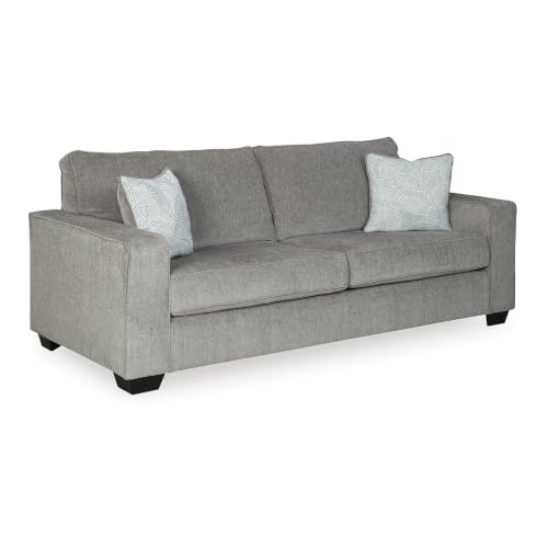 Image of Signature Design by Ashley Queen Sleeper Sofa Couch, Altari, Alloy Gray | Soft textured chenille, Supportive 4 in memory foam mattress, Space-saving pull-out design ideal for compact living