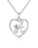Mesovor Initial Heart Necklaces for Women, Sterling Silver Necklace with Rose Gold Heart | Personalized Jewelry Gifts for Mother Wife Daughter Sister (Letter-A)
