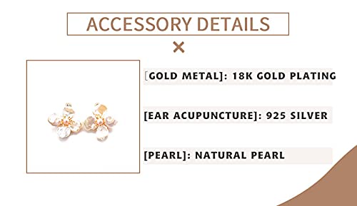 SALAN Pendientes Colgantes En Forma De Flor De Perla De Agua Dulce Blanca Natural Pura para Mujer, Regalo De Compromiso De Boda, Joyería Hecha A Mano