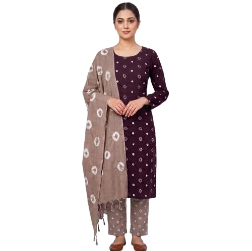 Women's Cotton Bandhani Printed Unstitched Suit Material with Shibori Dupatta | Bandhej Salwar Suit Dress Material Set-picture-42