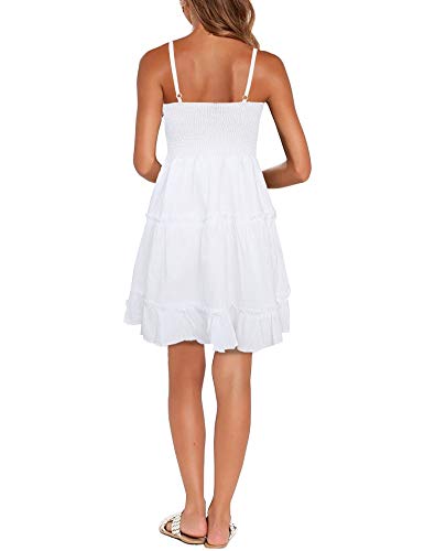 FANCYINN Women Floral Casual Tiered Mini Dresses Spaghetti Strap V Neck Backless A Line Swing Short Dress with Pockets3