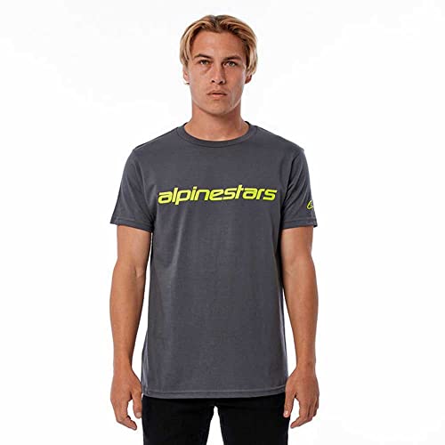 Alpinestars, Linear Wordmark tee, Camisa Manga Corta, Carbón/Fluo Amarillo, S, Hombre