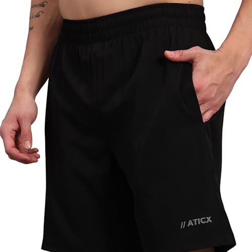 Image of ATICX Polyester Shorts for Men - Quick Dry Lightweight with Zipper Pockets - Gym, Running, Jogging, Training Half Pants for Basketball, Swimming, Badminton, Cycling, Football, Outdoor & Home Wear