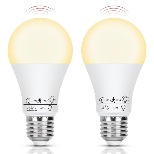 Aigostar Lampadina LED E27 con Sensore di Movimento 12W, Luce Calda 3000K, 1170 Lm, Lampadine LED A60, Auto On/Off, Non Dimmerabile, Per Corridoio, Garage, Scale, Pacco da 2 Unità
